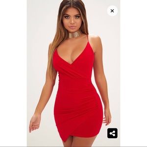 Red Slinky Wrap Strappy Bodycon Dress🔥